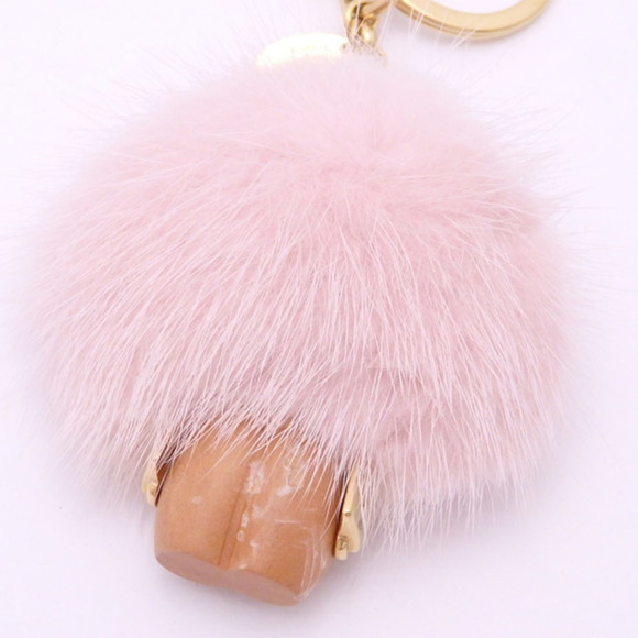 LOUIS VUITTON Bag Charm Keyring Portocre Vivienne Fur Brown x Pink Wood Gold Har - Picture 2 of 5